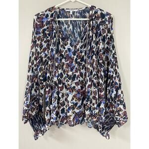 Derek Lam 10 Crosby Pleated Long Sleeve‎ Blouse Flowy Top Smocked Tassel Size 6